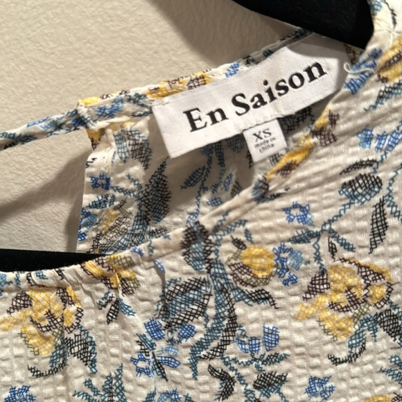 En Saison Puff Sleeve, Floral Stitch Mini Dress XS - Picture 3 of 6